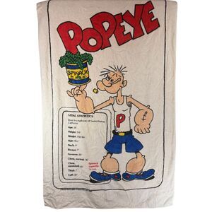 VTG 80s Popeye Beach Towel Spinach Cotton MADE IN USA 1983 King Features 36"x63"